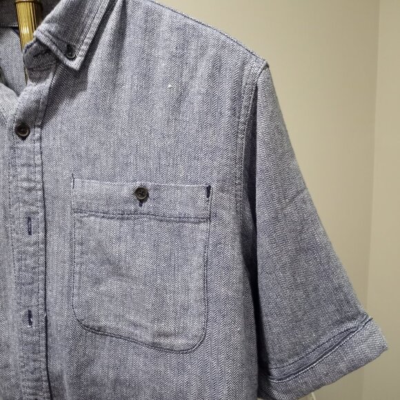 ROCAWEAR CLASSIC MENS SHORT SLEEVE LINEN MIX BLUE SHIRT SIZE L - Picture 3 of 5
